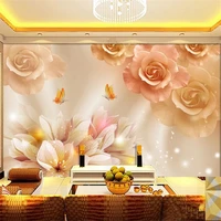 custom wallpaper 3d mural butterfly love flower romantic yellow rose silk background wall painting living room papel de parede