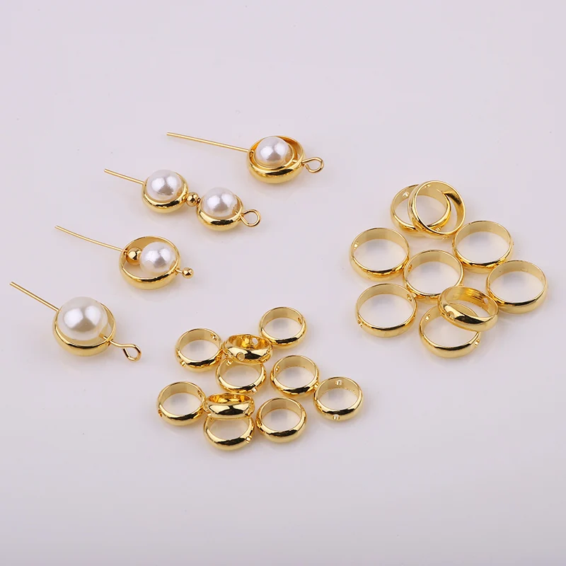 

50PCS 18K Gold Plated Copper Double-hole Ferrule Pearl Ring Beaded Ring Bead Frame Diy Beaded Accessories