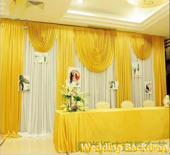 

3X6M 10ftx20ft yellow color Wedding Backdrop Swags Hot Sale Ice Silk Backdround Drape Curtain Party Wedding Decoration