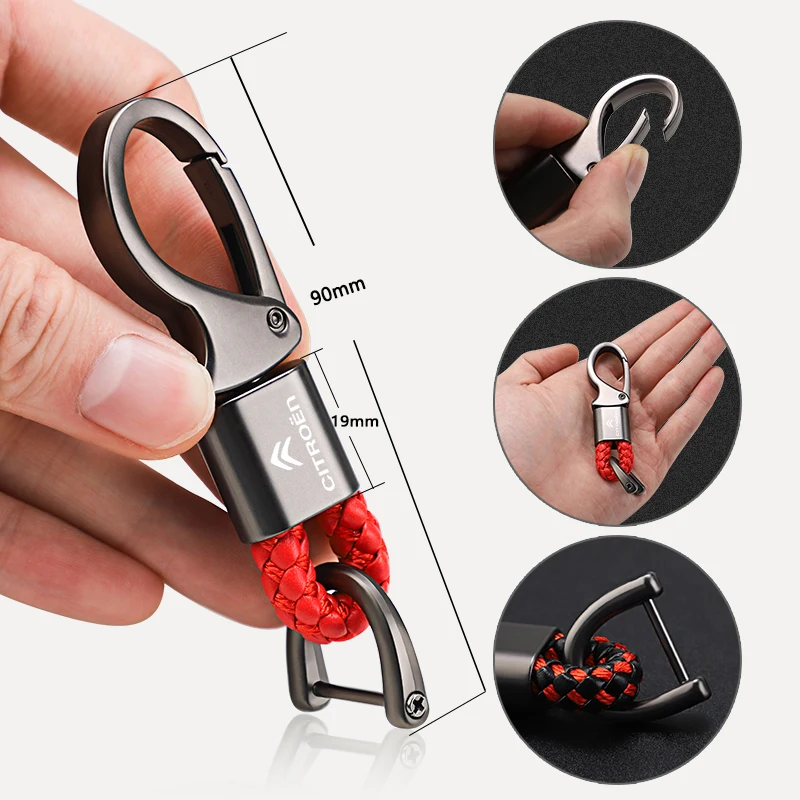 1Pcs Universal Metal Car Keychain Leather Woven Key Ring For Citroen Cactus C1 C2 C3 C4 C5 C6 C8 Picasso Saxo Vts Aircross C4L | Автомобили