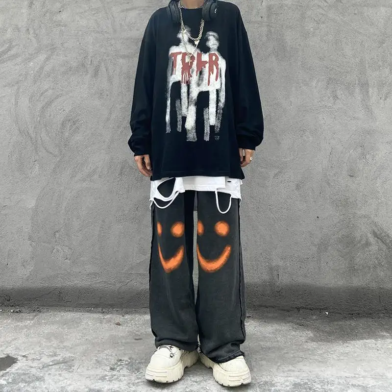 

HOUZHOU Black Harajuku Hip Hop Wide Leg Pants Women Streetwear Elastic Waist Casual Baggy Trousers Hippie Sweatpants New Unisex