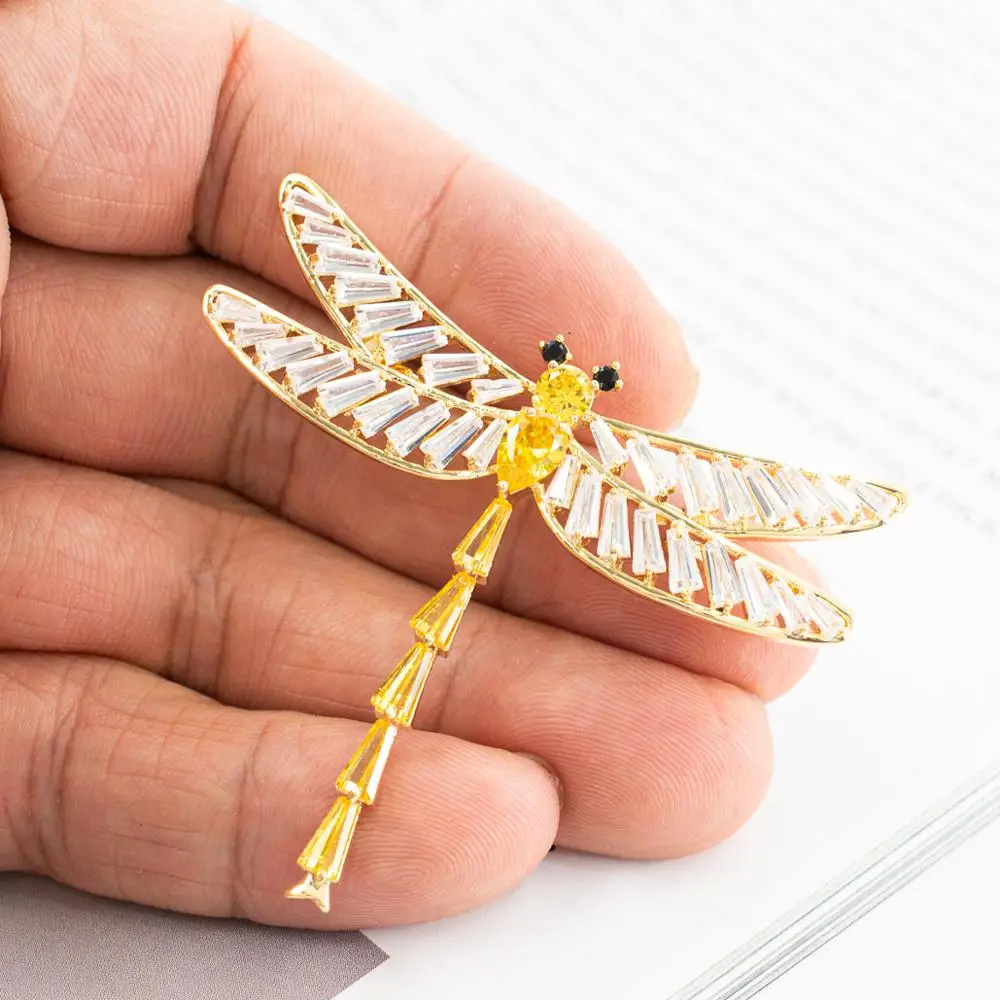 Кубический цирконий Стрекоза Золотая брошь женская Бижутерия Аксессуары XR05207