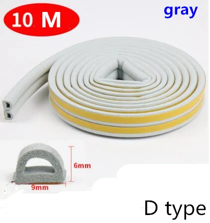 Grey D Seal Strip 10 м/рулон самоклеящаяся дверная уплотнительная полоса резиновая Погодная полоса ветрозащитная Звукоизоляционная оконная уплотнительная лента аксессуары для оборудования - Цвет: Grey D Seal Strip