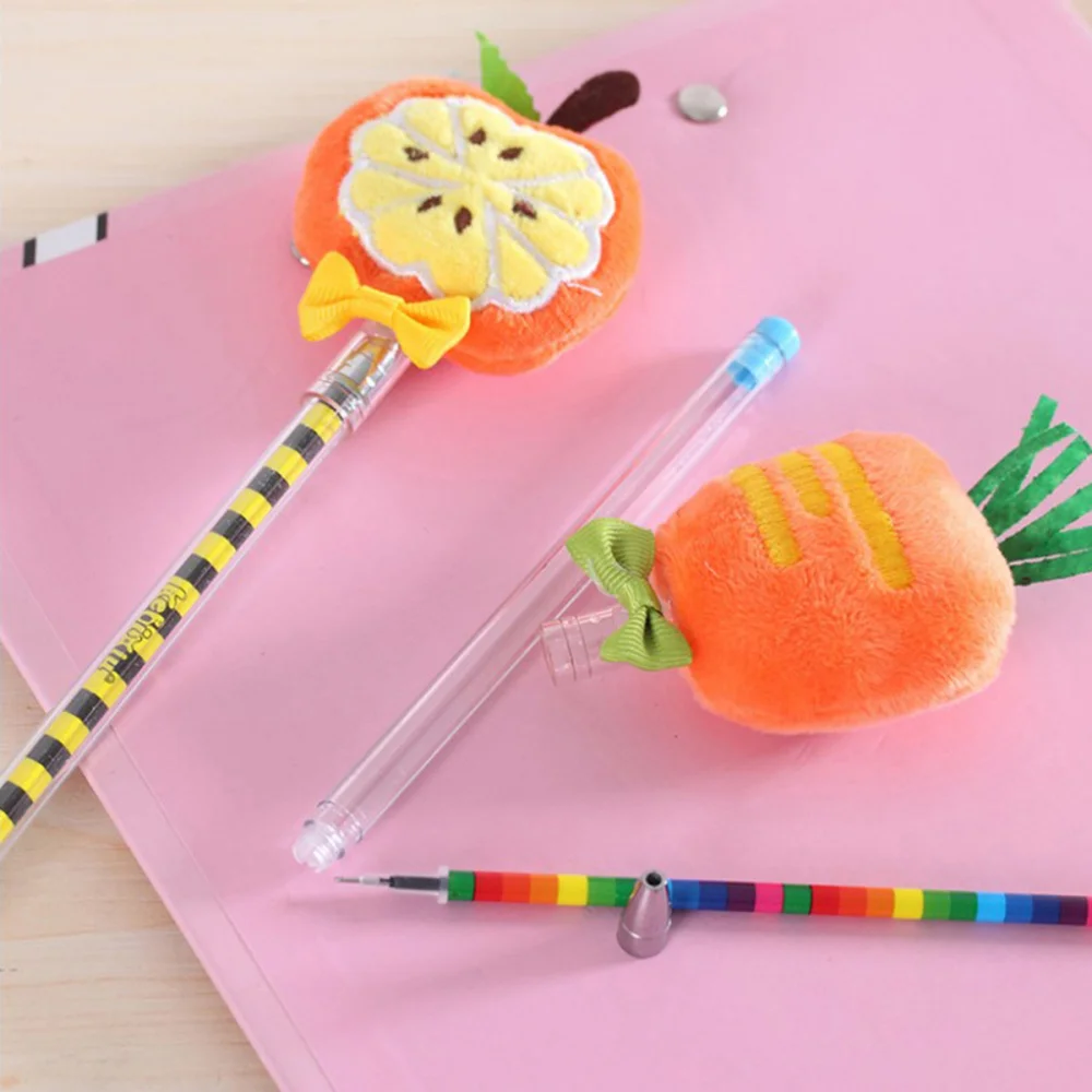 

12PCS Cartoon Plush Ballpoint Pen Student Supplies Soft Fruit Ink Pen(Random Pattern)