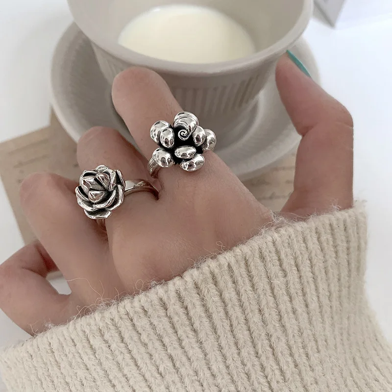 

Goldria 925 Sterling Silver Rose Ring Open Retro Light Luxury Simple Compact Trendy Distressed Prevent Allergy Exquisite Кольцо