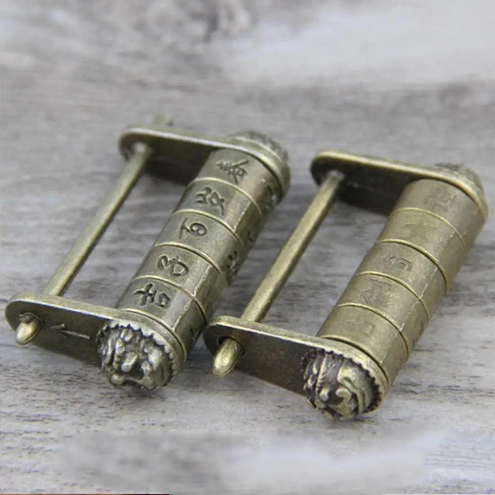 

1pcs Chinese Retro Five-wheeled Padlock Room Can Open Decoration Padlock Box Escape Antique Text Lock Lettering Password Q3T3