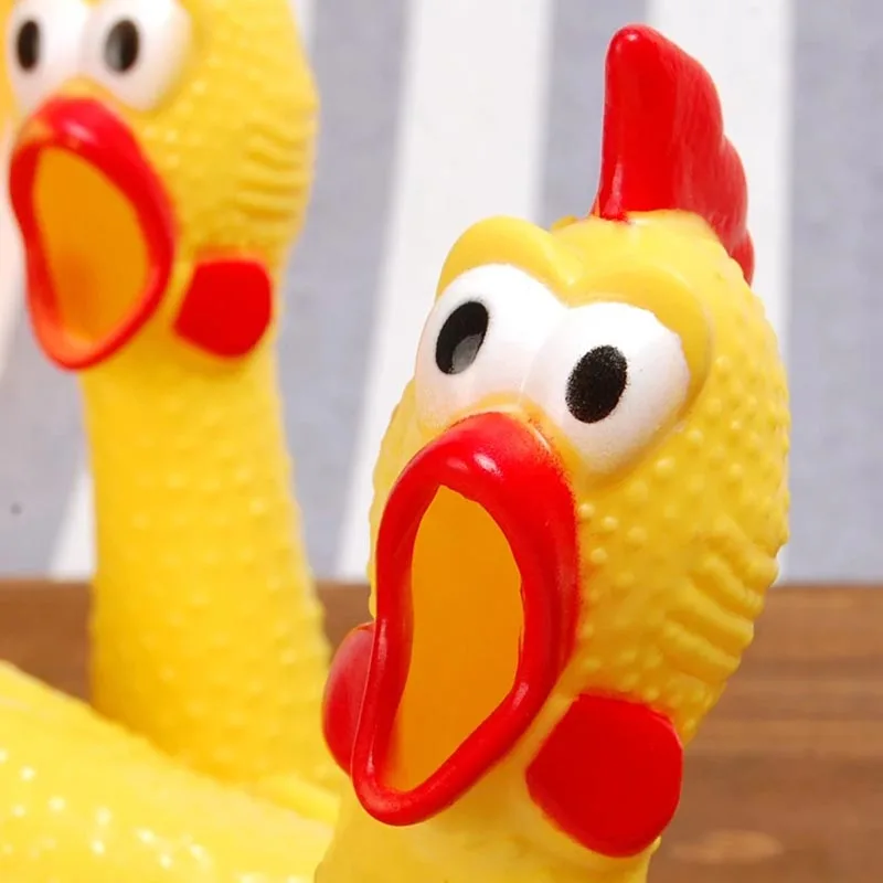 

Funny gadgets 18cm/32cm High Quality Yellow Dog Toy Fun Novelty Squawking Screaming Shrilling Rubber Chicken for kids