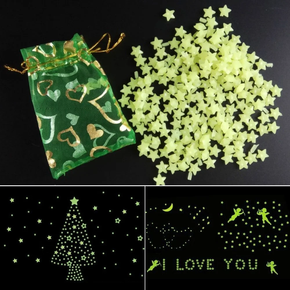 

200pcs/set DIY 3D Luminous Shine Stars Wall Stickers Fluorescent Plastic Glow In The Dark Bedroom Home Decoration Kids Toys Gift