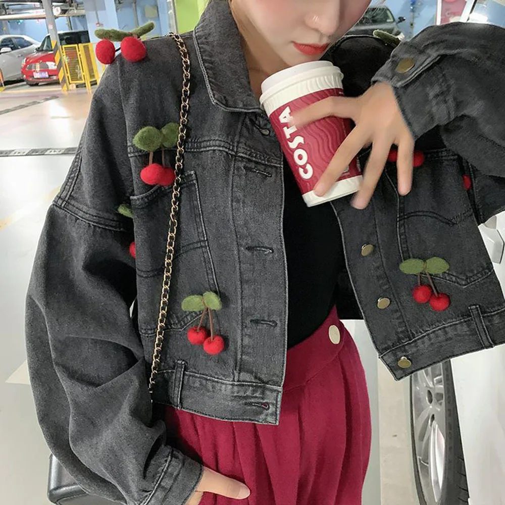 Женская джинсовая куртка с рукавом летучая мышь свободная черная короткая