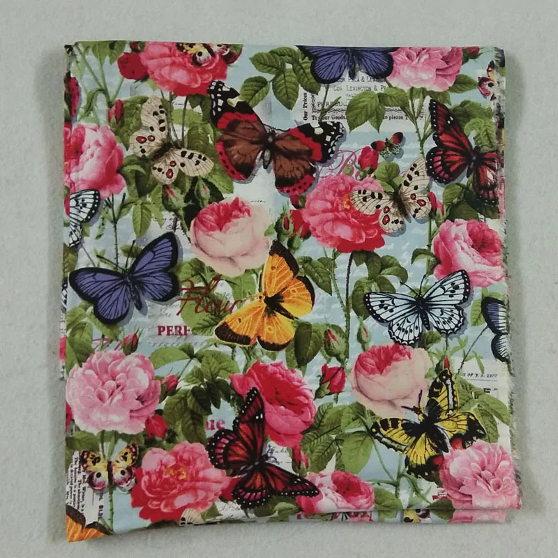 Brand New Cartoon Colorful Butterfly &amp Blooming Flowers Printed Cotton Fabric 50x105cm Floral Patchwork Cloth Bag Decor | Дом и сад