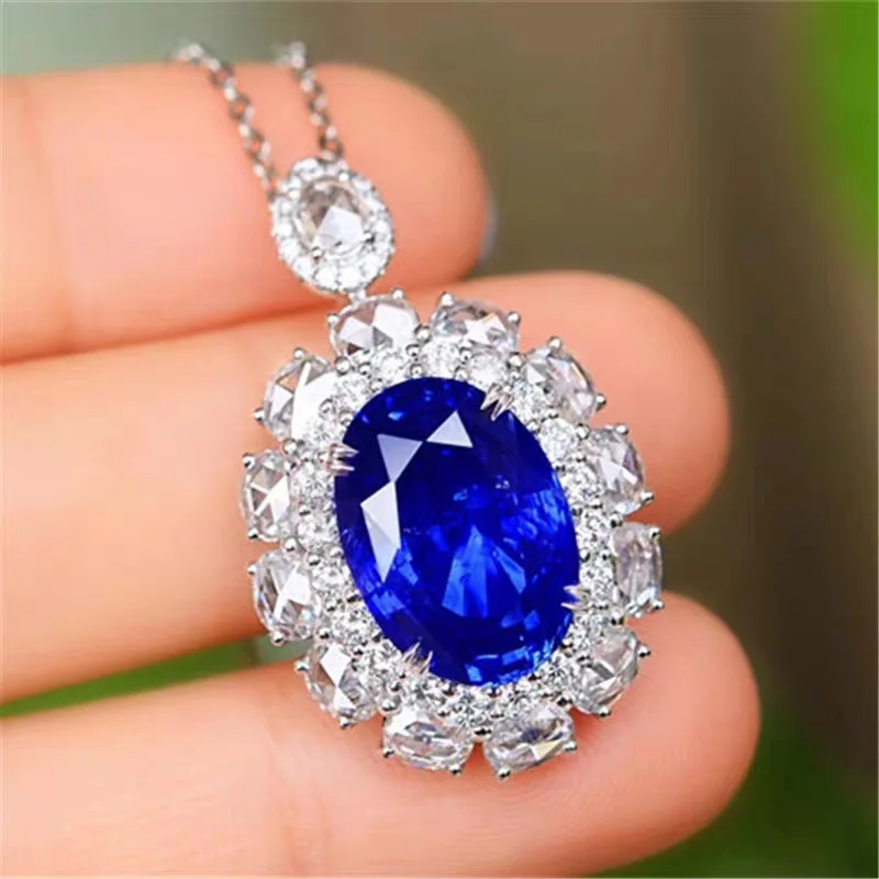 

14K White Gold Pierscionki Pendant Bizuteria Gemstone Real Natural Sapphire Treasure Pendant Necklace Jewelry Pendant Females