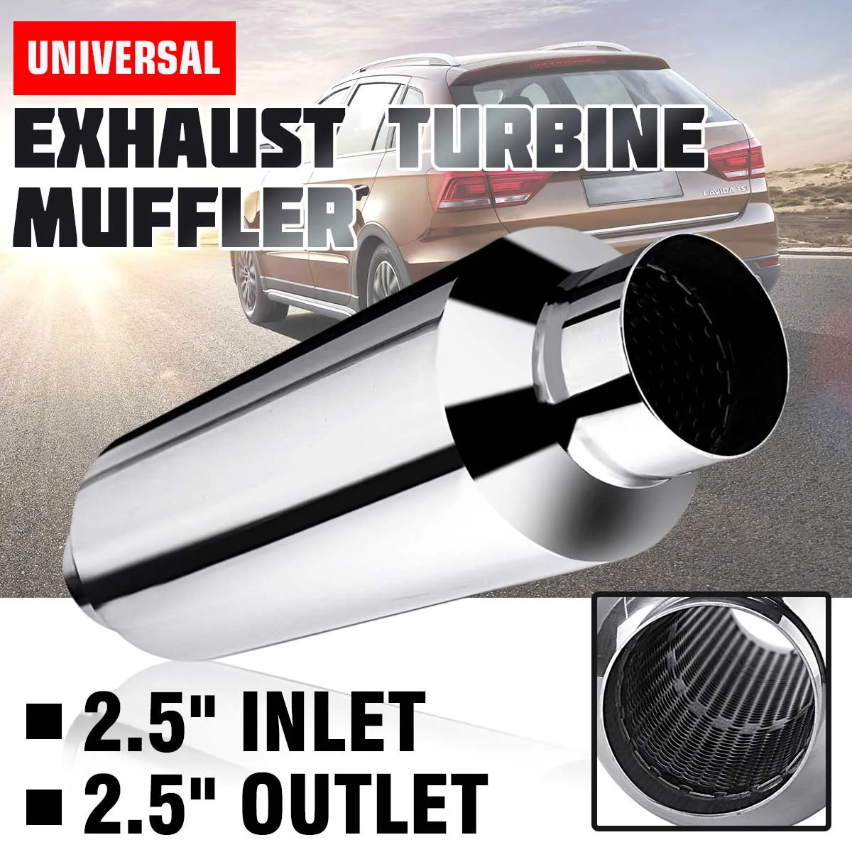 

63mm 2.5" Car Exhaust Muffler Pipe Reducer Silencer Resonator Stainless Steel Tail Tube Silencer Universal