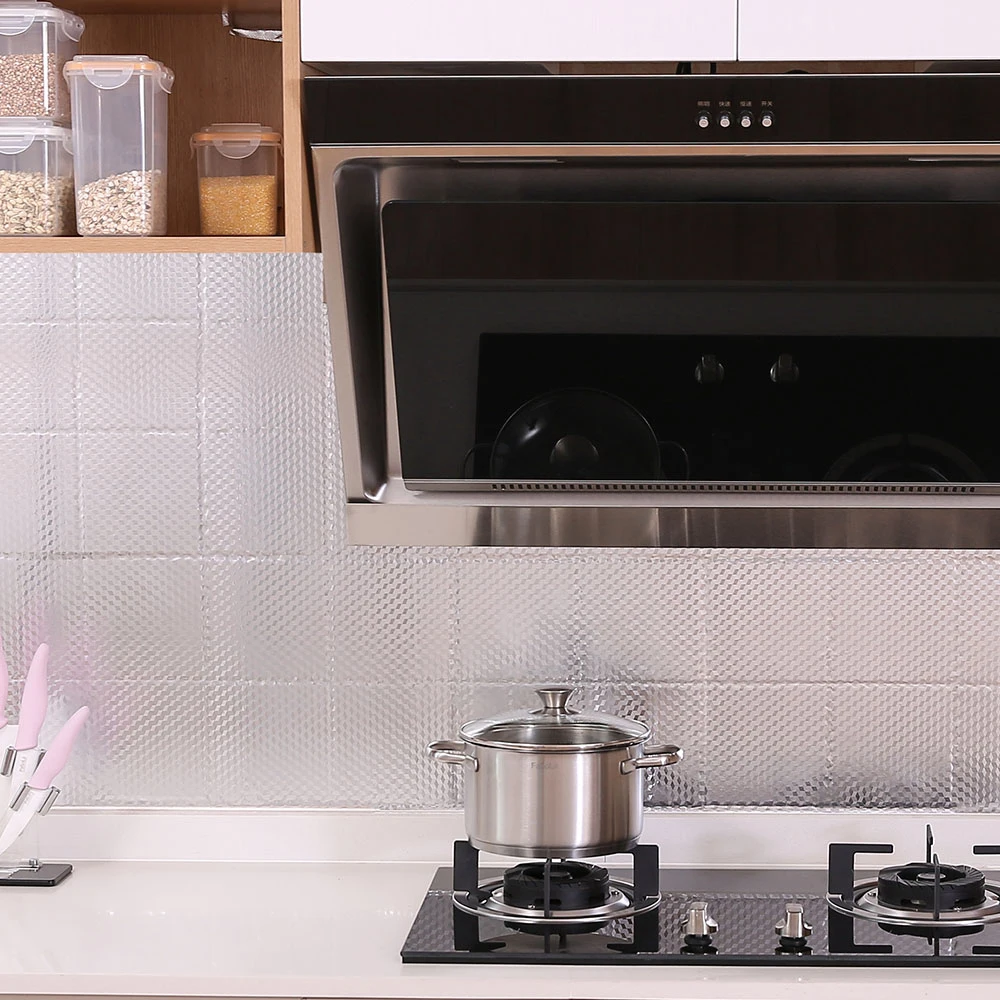 fasola transparent kitchen oil proof waterproof stickers aluminum foil kitchen stove cabinet self adhesive wall sticker free global shipping
