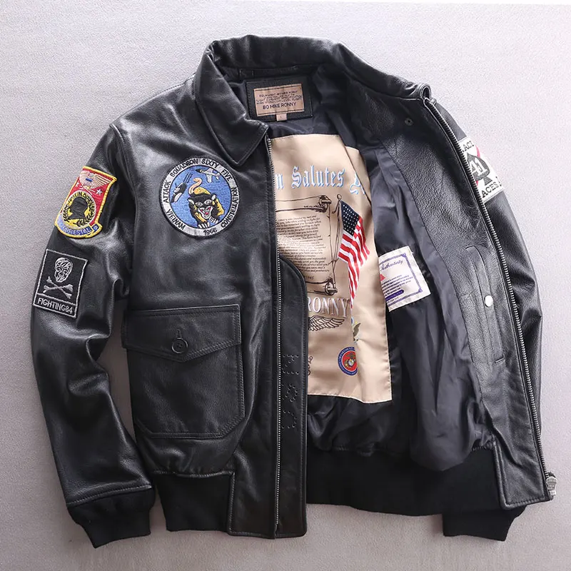 Мужская куртка-бомбер Air из натуральной воловьей кожи короткая байкерская куртка