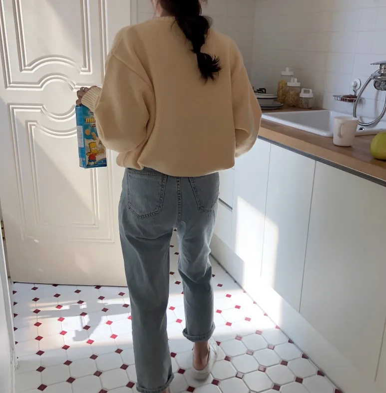 Korobov шикарный осенний Однотонный свитер с длинными рукавами в Корейском стиле