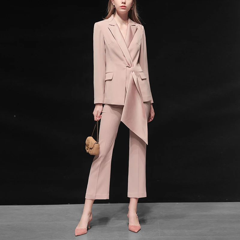 Autumn new elegant women's fashion trend temperament casual small suit two-piece pink professional wear workplace | Женская одежда