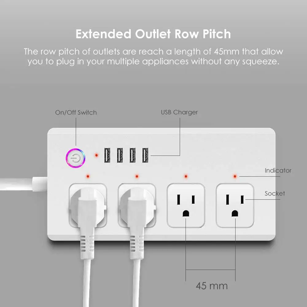 Умный сетевой фильтр с поддержкой Wi Fi совместим Alexa Google Home и IFTTT 4 USB портами для