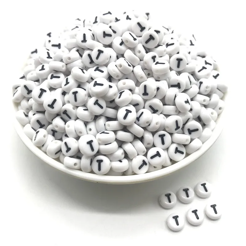 100pcs 4x7mm round letters 26 letters beads multi-color peach heart-shaped spacer beads For bracelet necklace jewelry making - Color: T