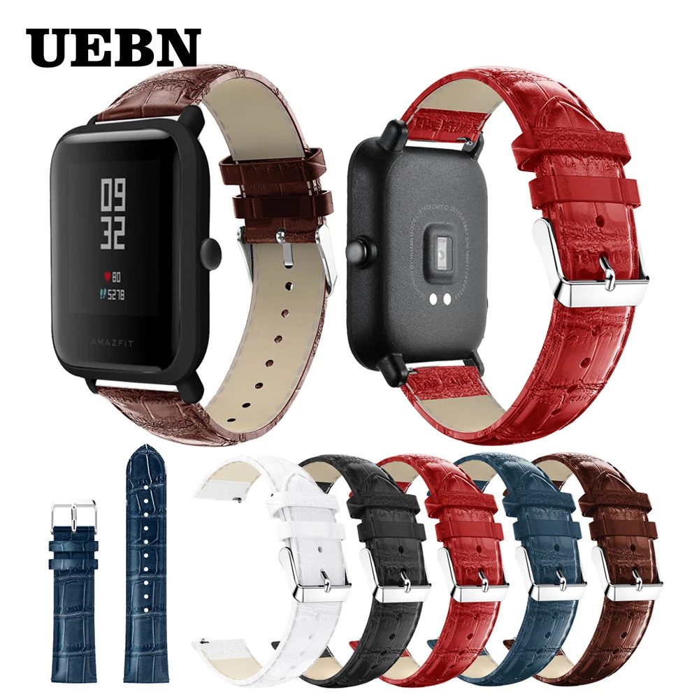 Ремешок UEBN кожаный для Xiaomi Amazfit Bip/GTS сменный Браслет Huami GTR 42 мм 47 20 22 мм|Ремешки