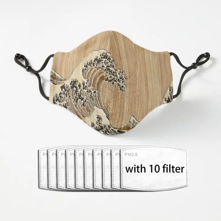 

Маска для лица для взрослых The Great Hokusai с бамбуковой вставкой, многоразовая маска для лица из полиэстера