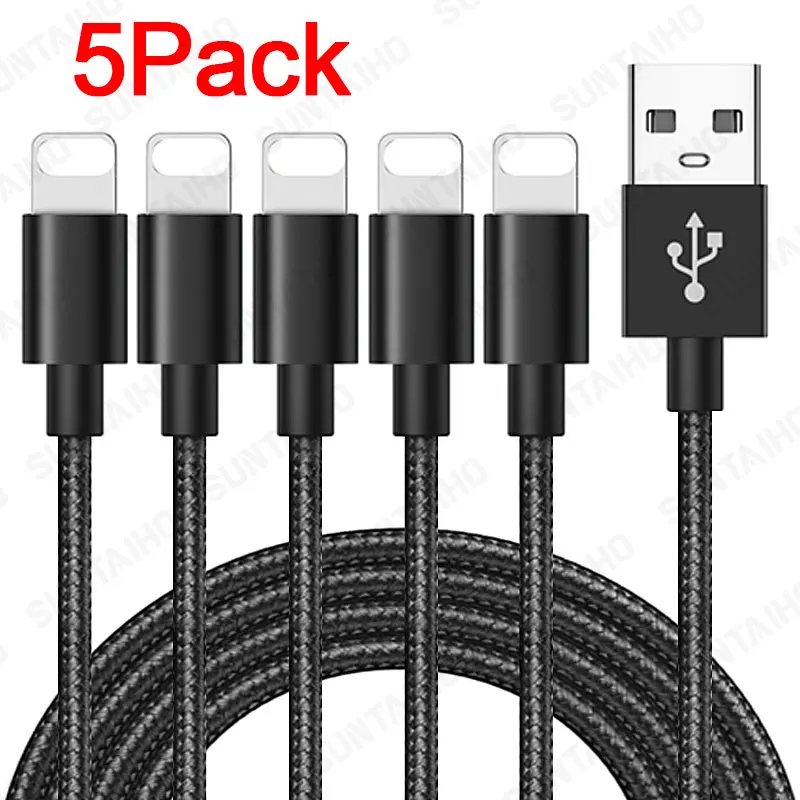 

5Pack USB Cable For iPhone 12 Pro Max 11 XS XR 6s 7 8 5s Plus Apple iPad Fast Charging Data Charger Mobile Phone Cord Wire