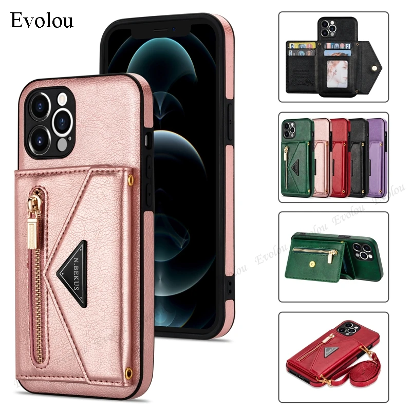 

Флип-кошелек для карт на молнии, чехол для телефона iphone 12 11 Pro XS Max 8 7 6 Plus 12 mini, Кожаные чехлы с подставкой и держателем, задняя крышка