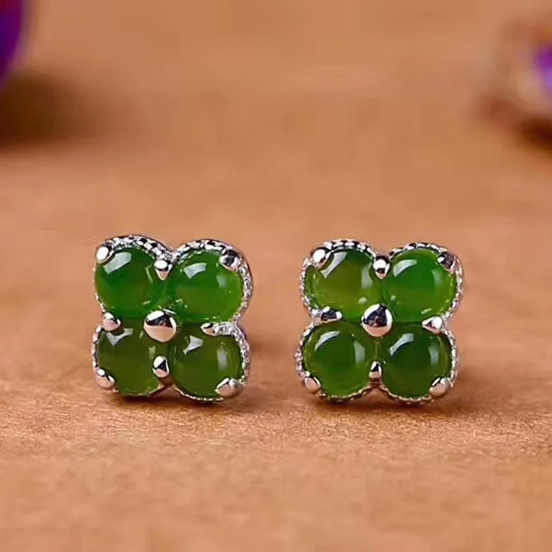 Jadery классические темно зеленые нефритовые серьги гвоздики для женщин 925 пробы