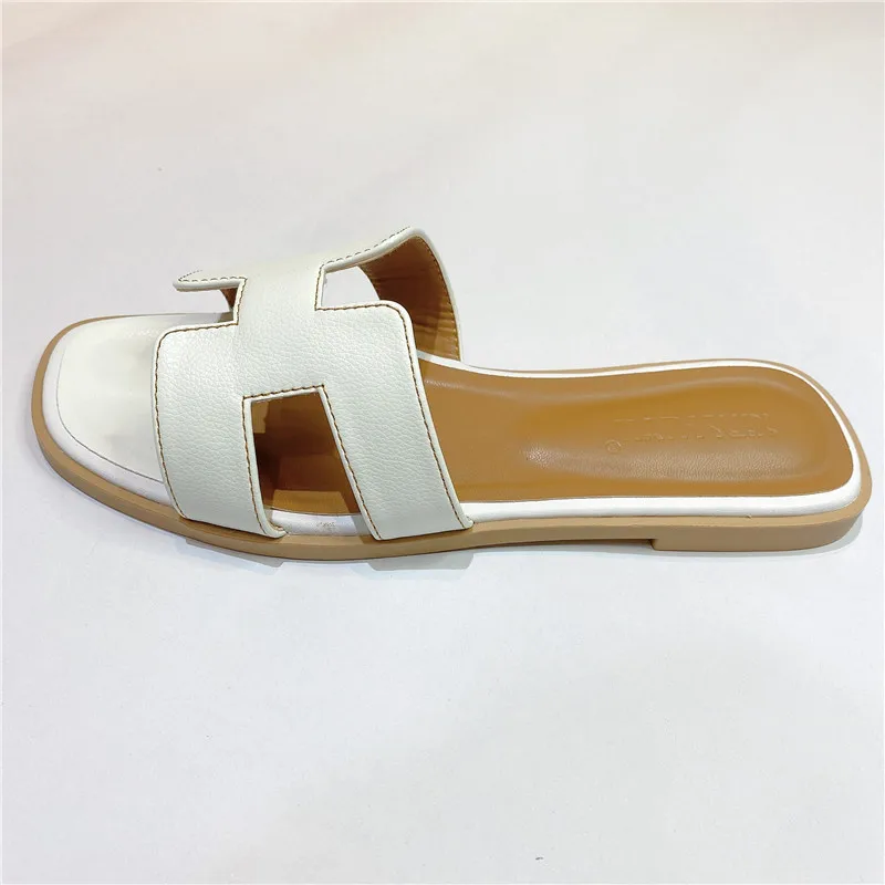

2021 Brand Designer Shoes Woman Summer Mule Slippers Top Quality Genuine Leather Ladies Slides Block High Heels Sandals 34-43