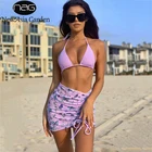 Женский купальник из 3 предметов в стиле невасии, комплект бикини с принтом и завязками, сетчатые Прозрачные юбки, модные женские пляжные вечерние костюмы