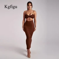 kgfigu two piece sets women 2021 summer fashion short suspender top and long skirt comfortable and elegant skirts suits