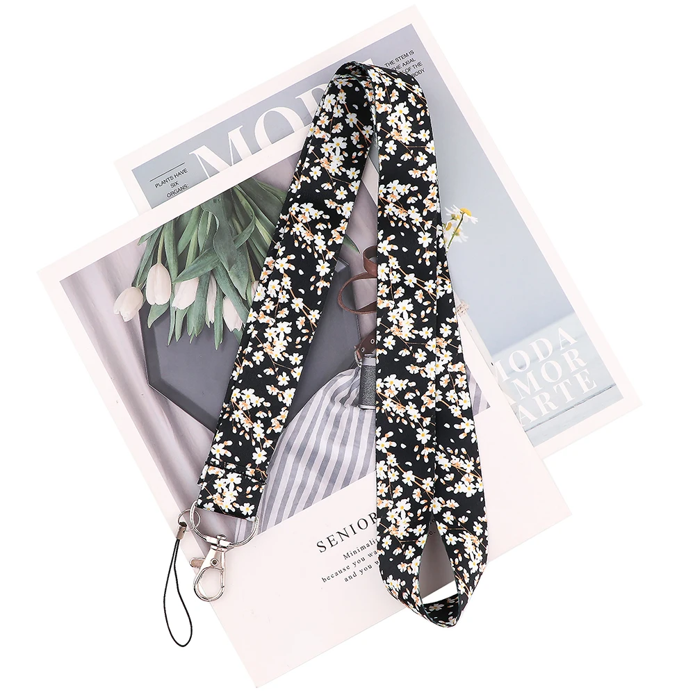 

Flyingbee Cherry Blossoms Black Neck Strap Lanyards ID Badge Card Holder Keychain Phone Gym Strap Webbing Necklace Gift X2137