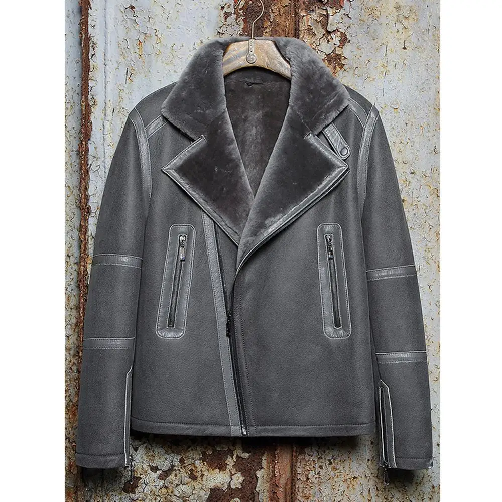 Новинка 2019 мужская серая дубленка B3 пальто из овчины короткое мужское кожаное