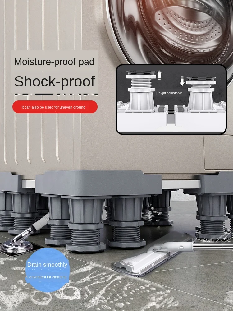 

Thickened stainless steel rod laundry machine base bracket anti-skid shock pad mobile universal wheel storage rack