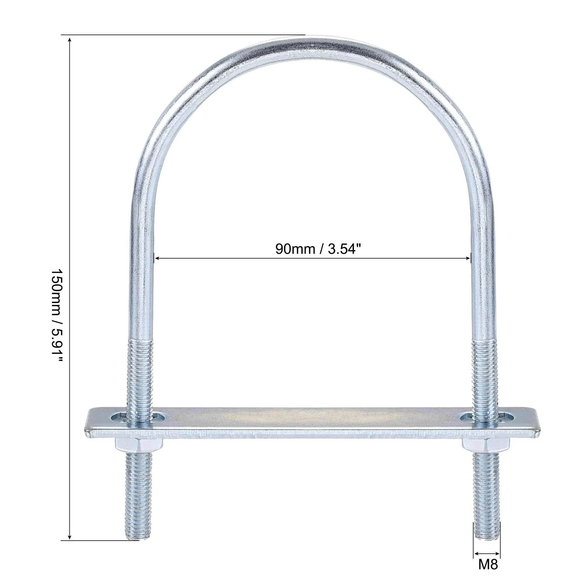 

Uxcell Round U-Bolt 3.54"(90mm) Inner Width 150mm Length Steel M8 with Nut, Plate 1 Set