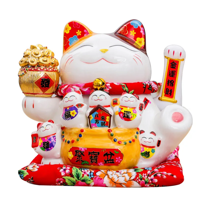 

11-дюймовая кошечка для кошек, копилка для кошек Maneki Neko, электрическая волна, богатая кошка, магазин, подарок, копилка, китайская удача