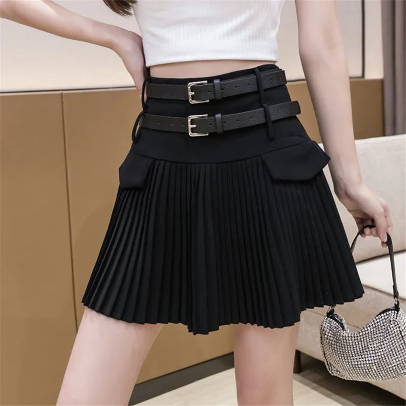 

CBAFU женская черная юбка с высокой талией короткая плиссированная юбка Милая Сексуальная мини-юбка для девушек для танцев с поясом универсал...