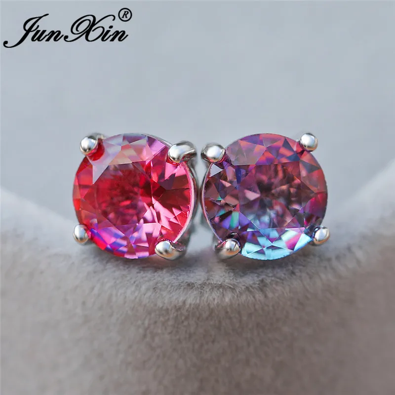 Mystic радужные огненные кристаллы круглые серьги с камнем белые золотые синие