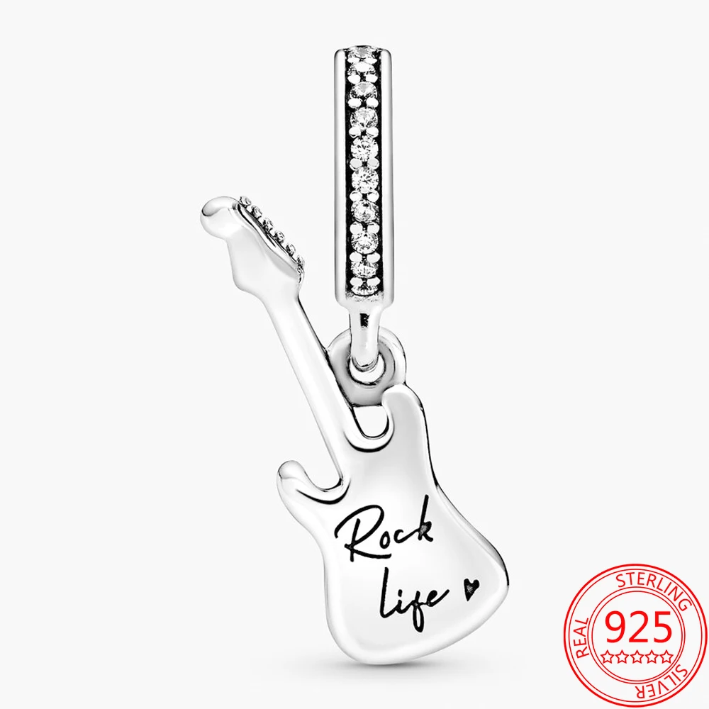 authentische 925 sterling silber perlen felsen der elektrischen gitarre baumeln charme fit marke armband anhänger weihnachten geschenk free globa