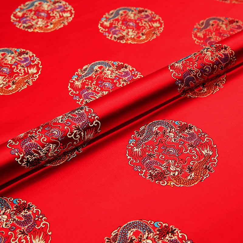 Атласная ткань с рисунком дракона жаккардовая шелковая для шитья cheongsam и кимоно