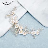 miallo fashion wedding hair accessories flower crystal hair comb clips for women gold color bridal headpiece prom jewelry gifts