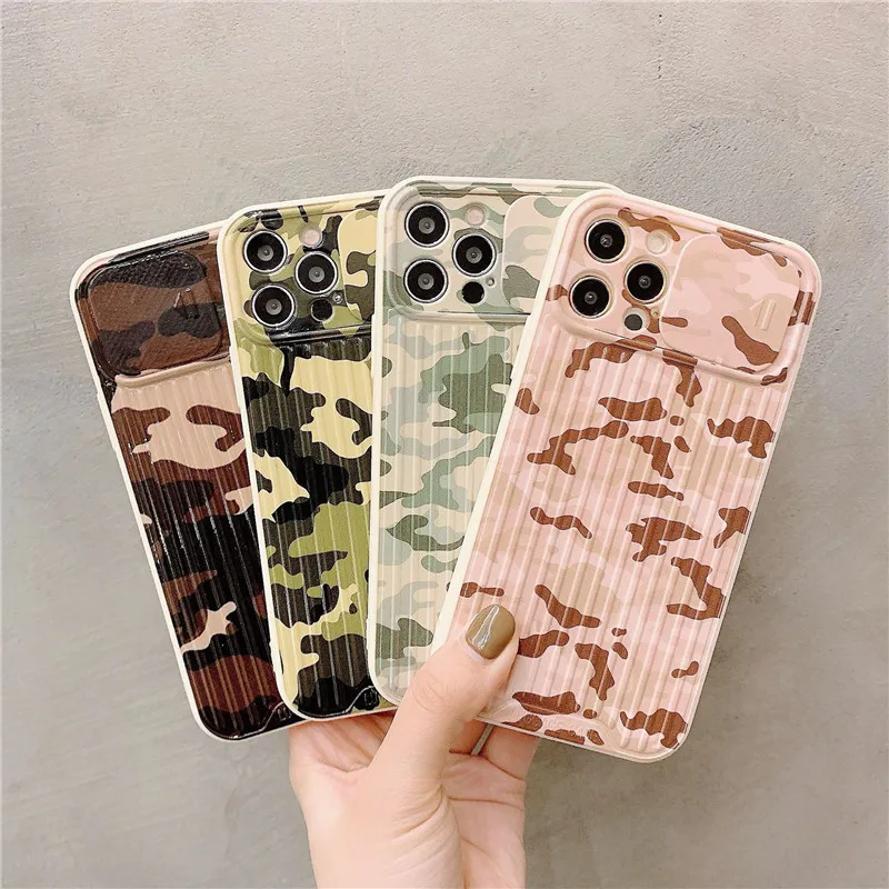 

Fashion Camouflage Phone Case For iPhone SE 2020 8 7 Plus XS MAX XR X 12 11 Pro Max Mini Push Pull Lens Protection Back Cover