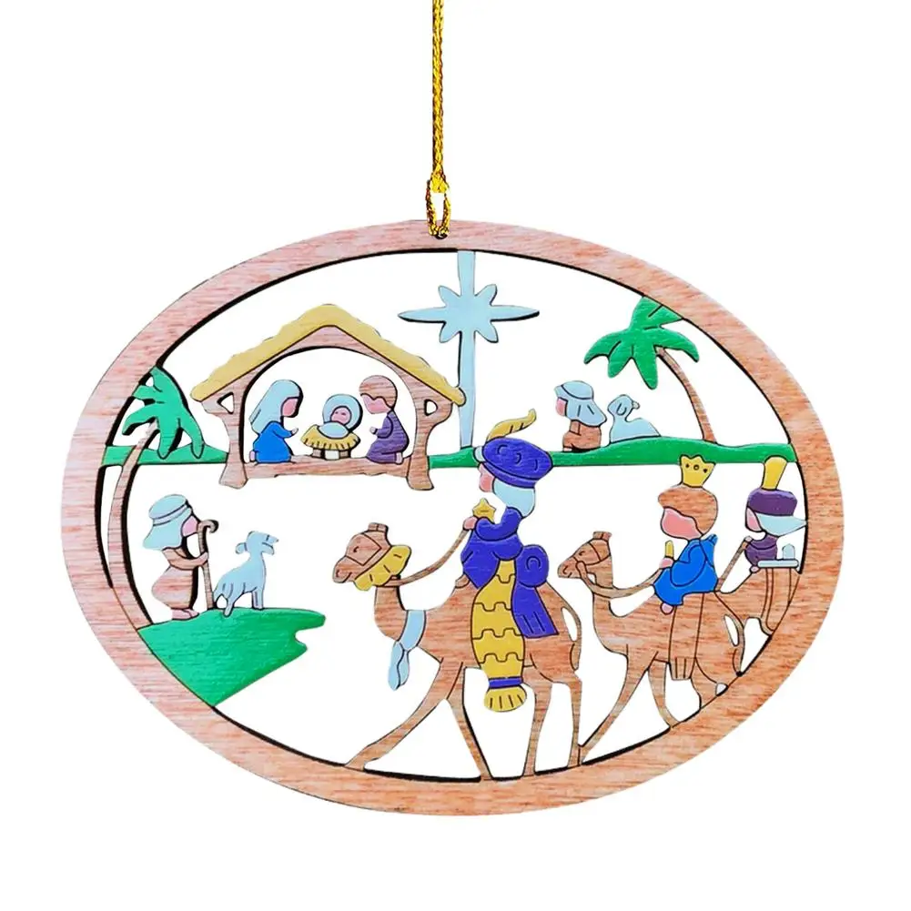 

Nativity Christmas Wooden Pendant Exquisite Hollow Christmas Tree Ornament Nativity Christmas Decoration For Christmas Holiday