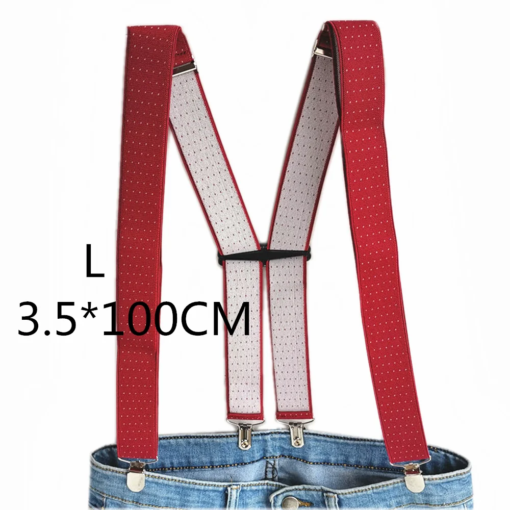 Jujube red-100CM Аксессуары для одежды, подтяжки для взрослых, Ширина 3,5, 4 зажима, регулируемые эластичные подтяжки с принтом в горошек, X Back для мужчин и женщин, брюки BD066 - Цвет: Jujube red-100CM
