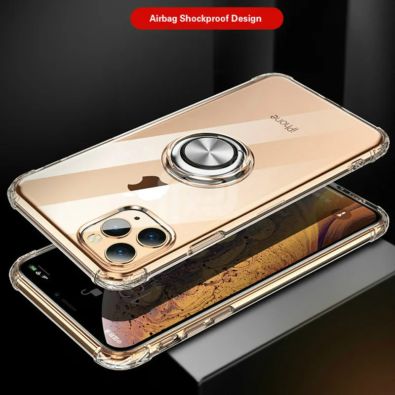 Для iPhone 11 Pro Max Прозрачный чехол для телефона выталкиваемое кольцо мягкое