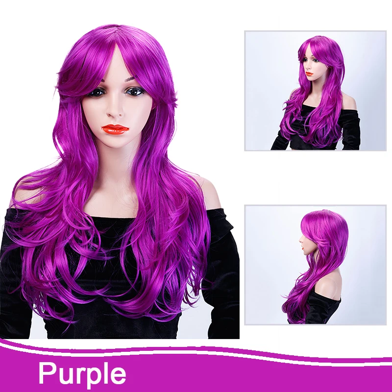 AILIADE Long Wavy Wig Synthetic Hair Wigs For Women Cosplay Party Black Purple Grey Heat Resistant | Шиньоны и парики