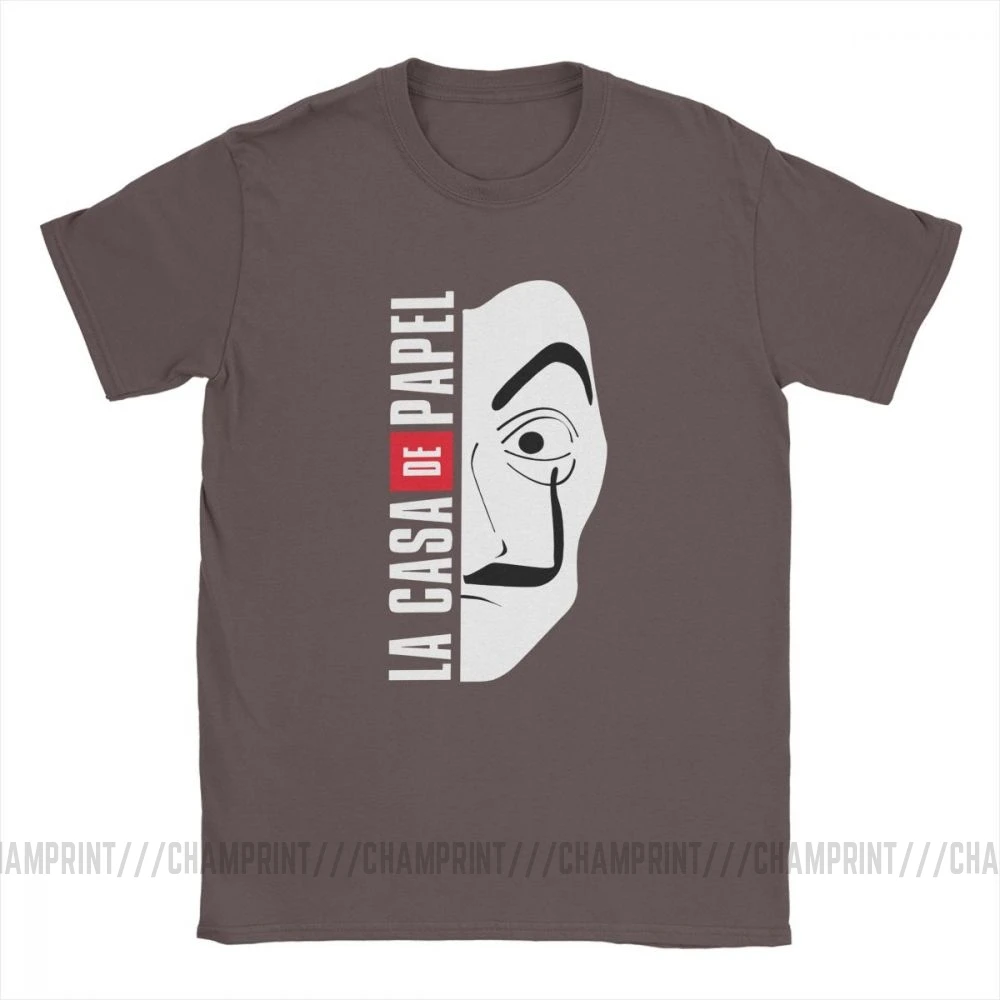 Brown La Casa De Papel маска Мужская футболка Money Heist Винтаж хлопок House Of paper футболки с круглым вырезом футболки размера плюс Топы - Color: Brown