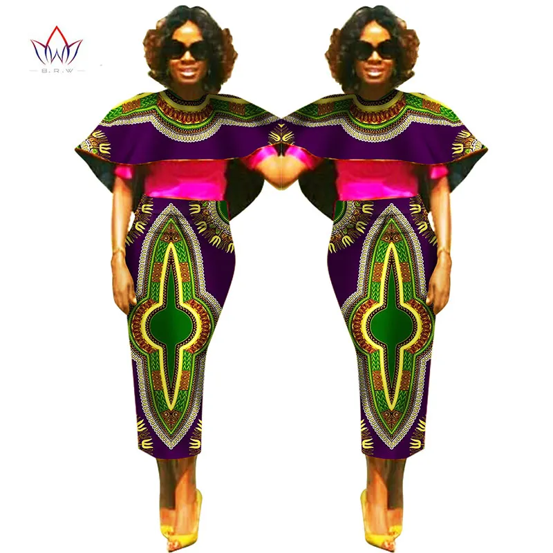 BRW плюс размер африканская Вощеная печать Дашики накидка Топ Юбка Для Женщин