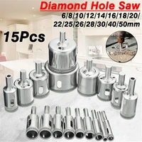 15pcsset diamond hole saw drill bit tool 6 50mm ceramic porcelain glass marble 6810121416182022252628304050mm