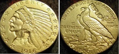 

$5 GOLD Indian Half Eagle 1916-S copy coins