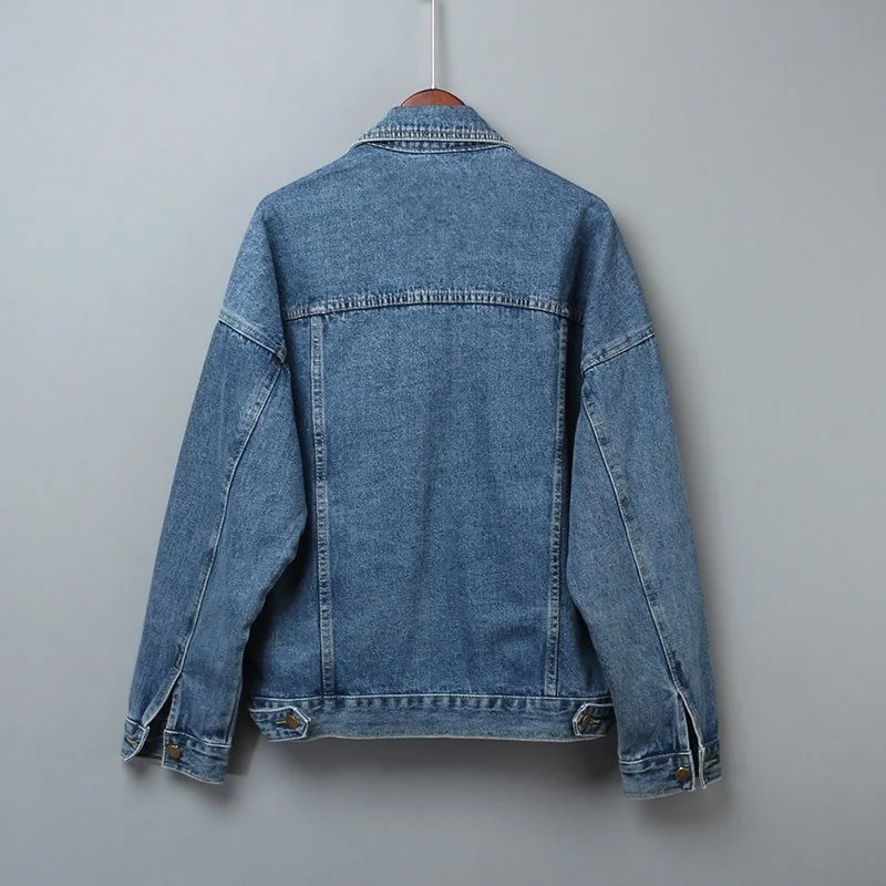

Sale Hot Preppy Casual Womens Jeans Jacket Single Breasted Motorcycle Style Distrressed Loose Fit Punk Retro Outerwear Overcoat
